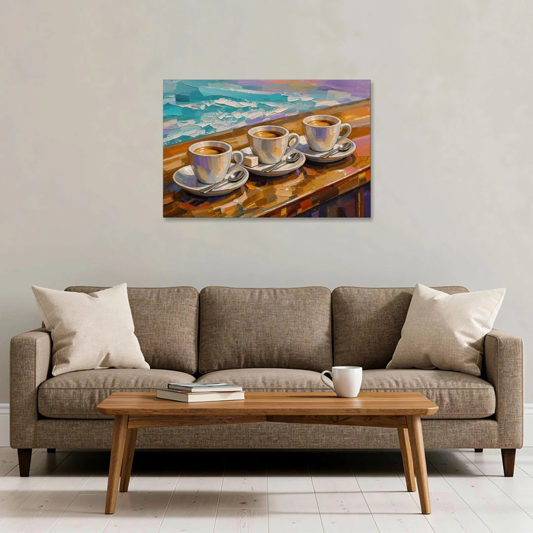 Three Espresso Cups on the Bar - Canvas Wall Art - Sofa - 36x24