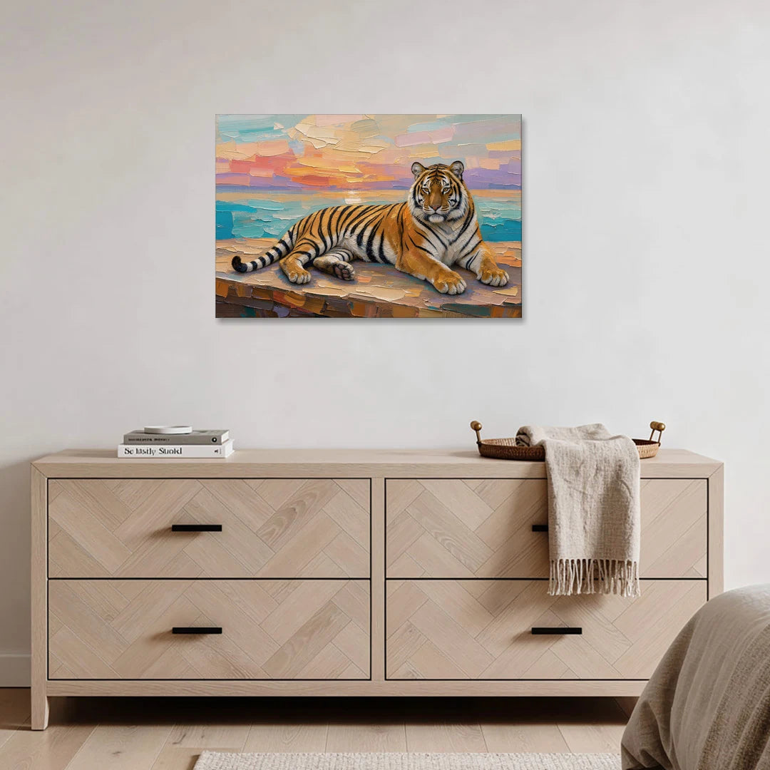 Tiger Art Print on the Sunset Ledge - Canvas Wall Art - Coffee Table - 36x24