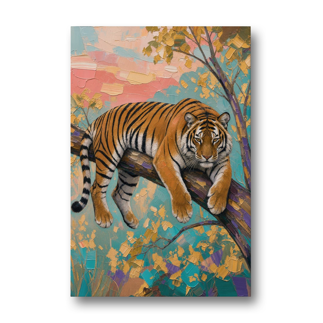 Tiger Draped on a Tree Branch - Canvas Wall Art - Front