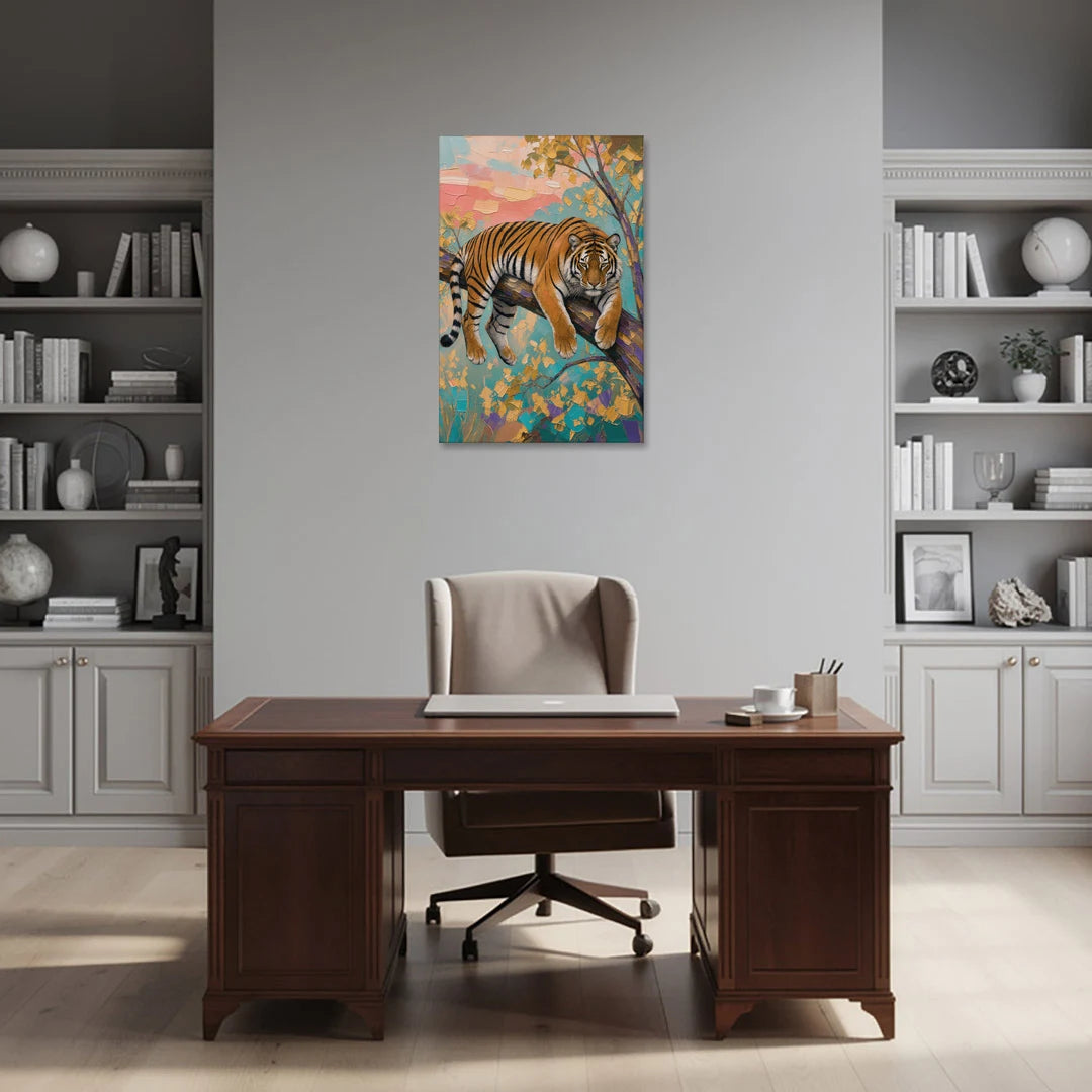 Tiger Draped on a Tree Branch - Canvas Wall Art - Office - 24x36