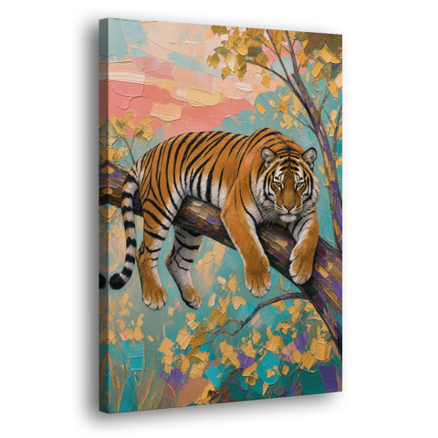 Tiger Draped on a Tree Branch - Canvas Wall Art