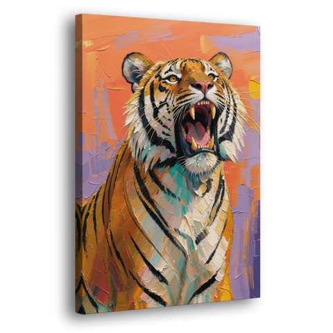 Tiger Oil Painting Roaring Skyward - Canvas Wall Art