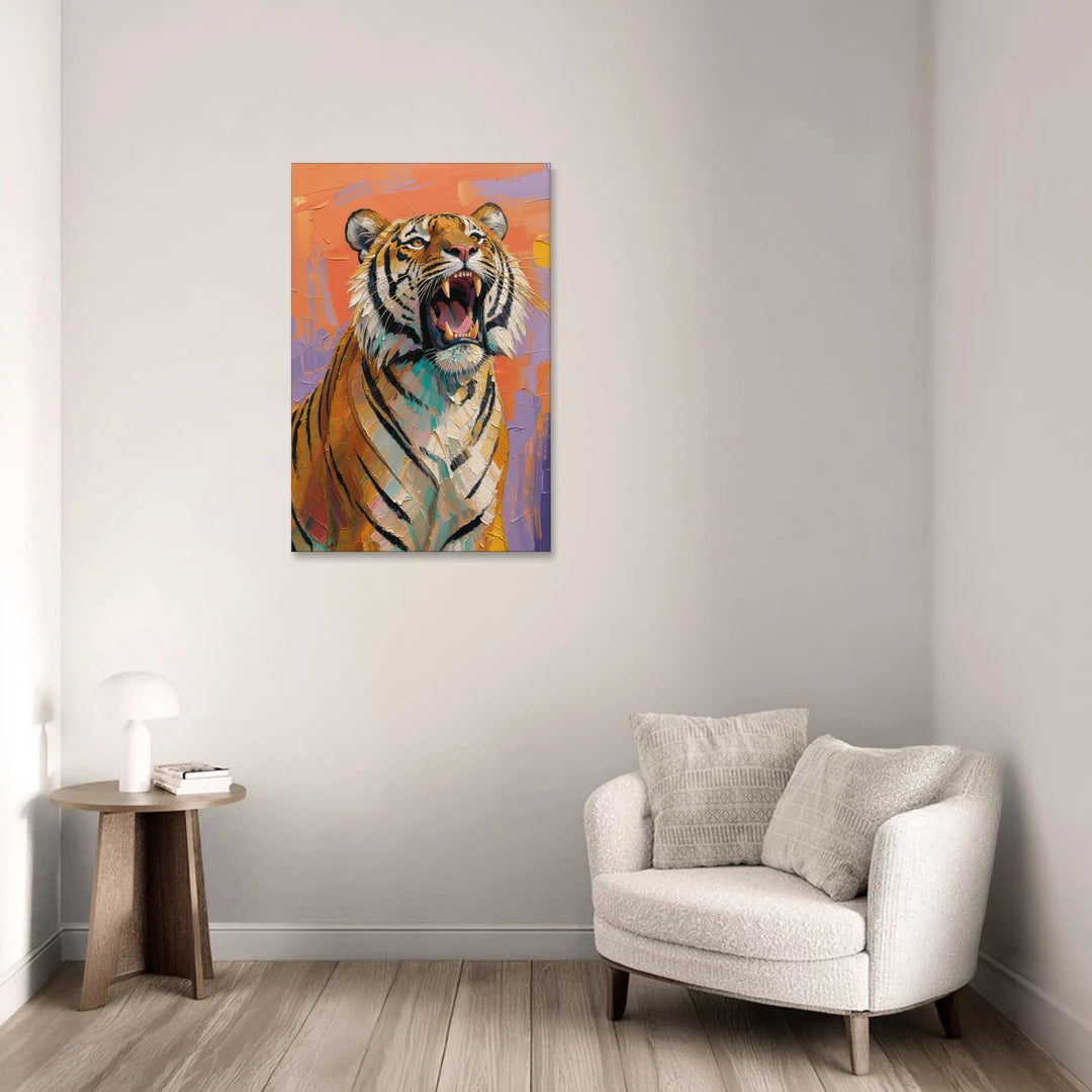 Tiger Oil Painting Roaring Skyward - Canvas Wall Art - Sofa - 24x36