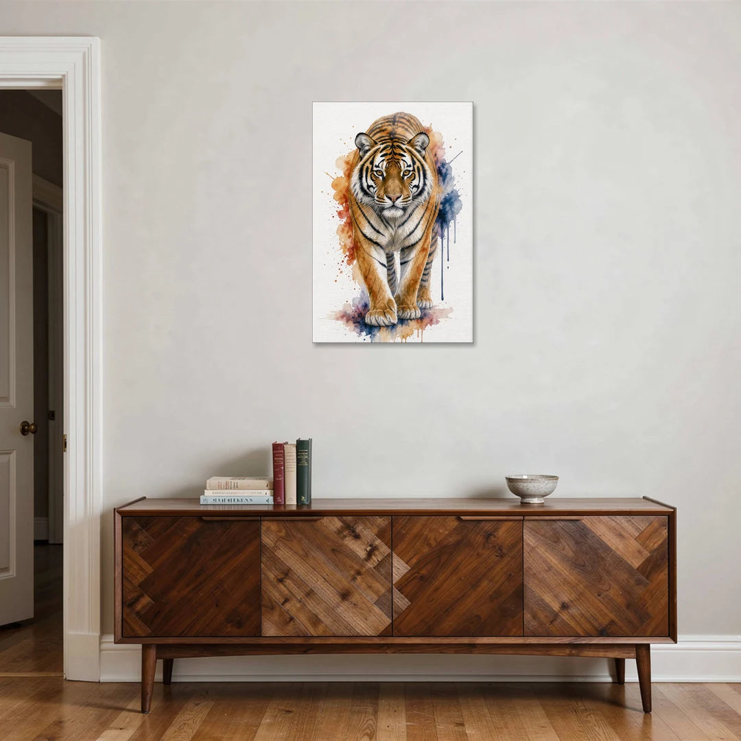 Tiger Watercolor Painting in Indigo Bloom - Canvas Wall Art - Coffee Table - 24x36