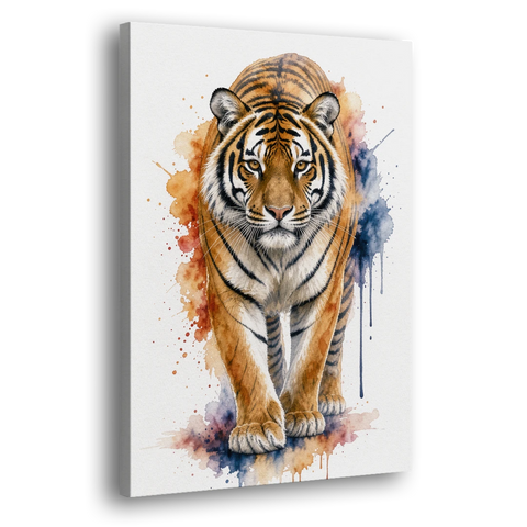 Tiger Watercolor Painting in Indigo Bloom - Canvas Wall Art