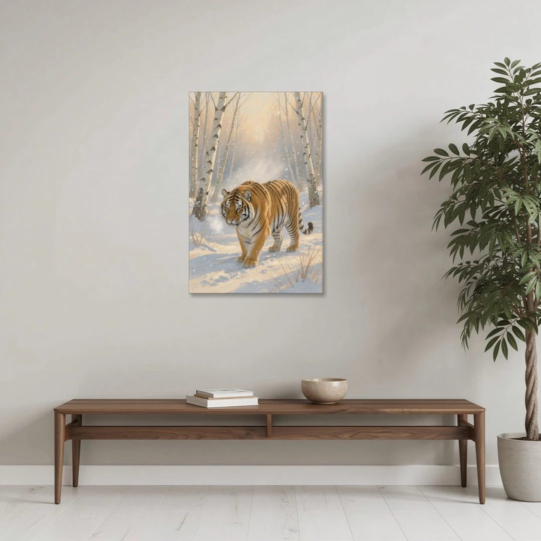 Tiger in Snow Painting Among the Birches - Canvas Wall Art - Coffee Table - 24x36