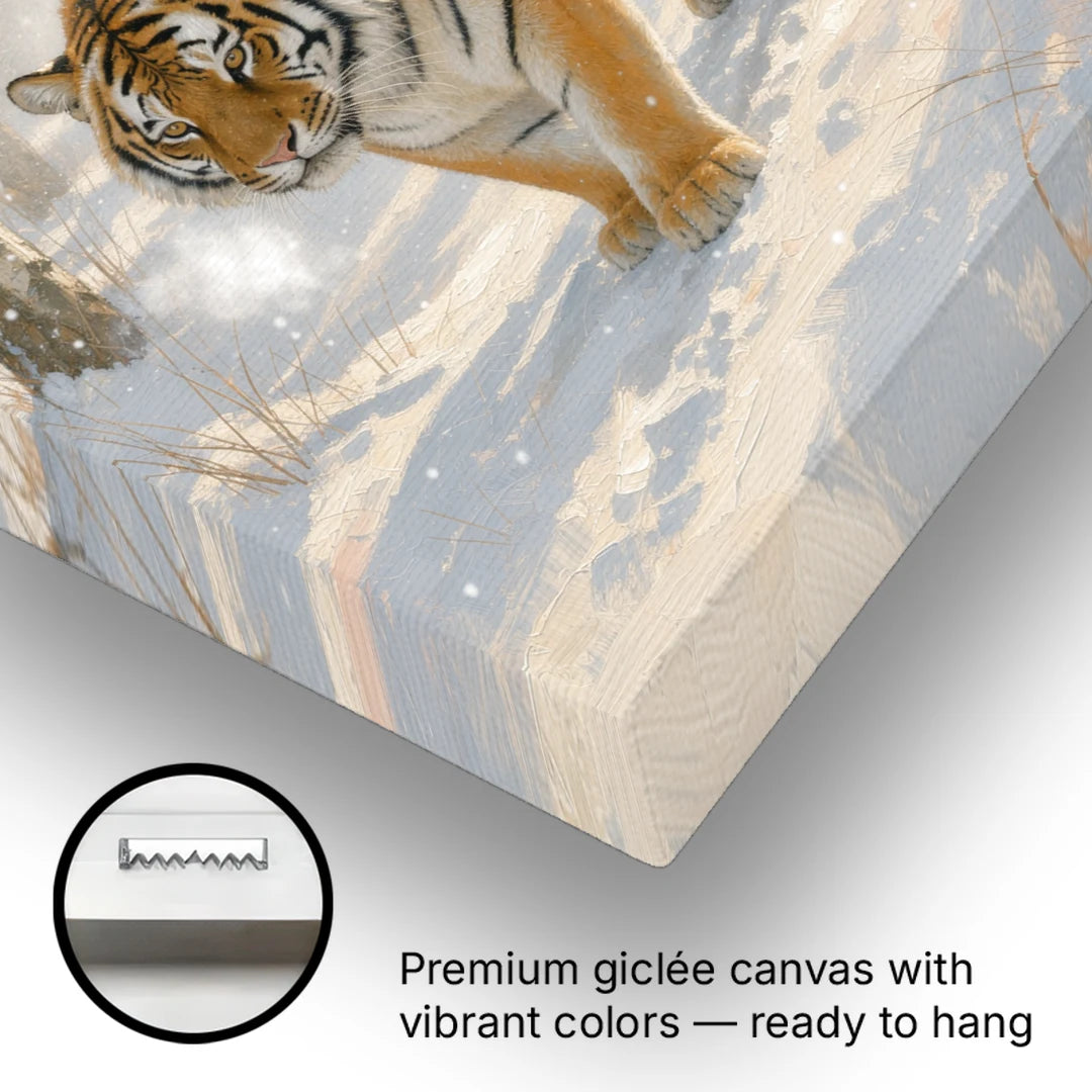 Tiger in Snow Painting Among the Birches - Canvas Wall Art - Gallery Wrap Corner