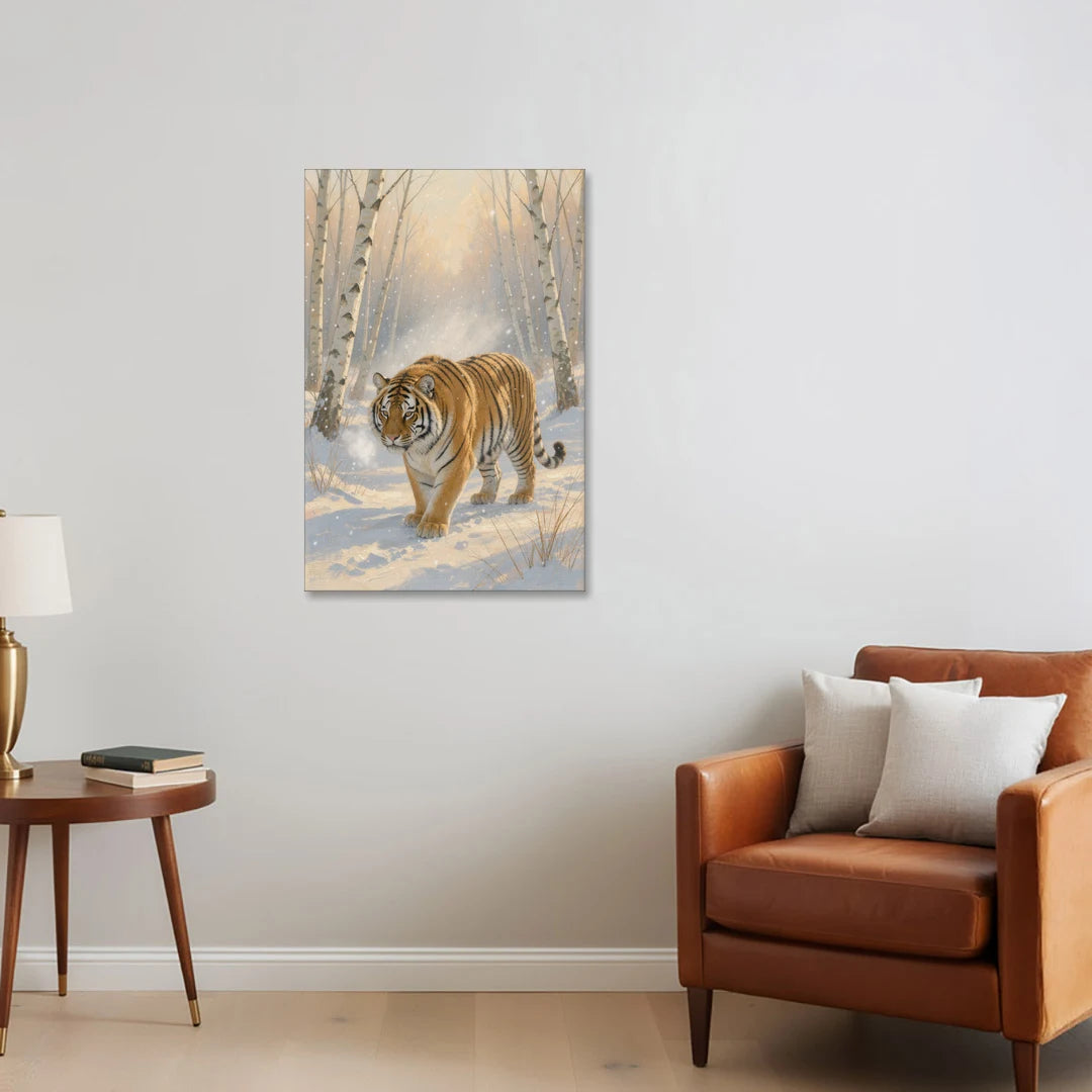 Tiger in Snow Painting Among the Birches - Canvas Wall Art - Sofa - 24x36