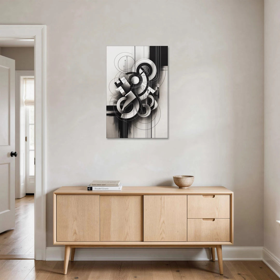 Timeless Geometric Fluidity Black and White Abstract - Canvas Wall Art - Coffee Table - 24x36
