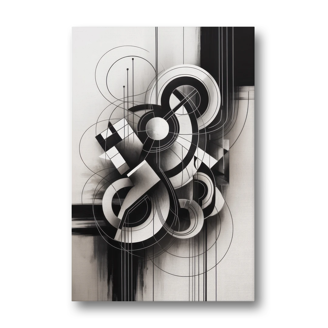 Timeless Geometric Fluidity Black and White Abstract - Canvas Wall Art - Front