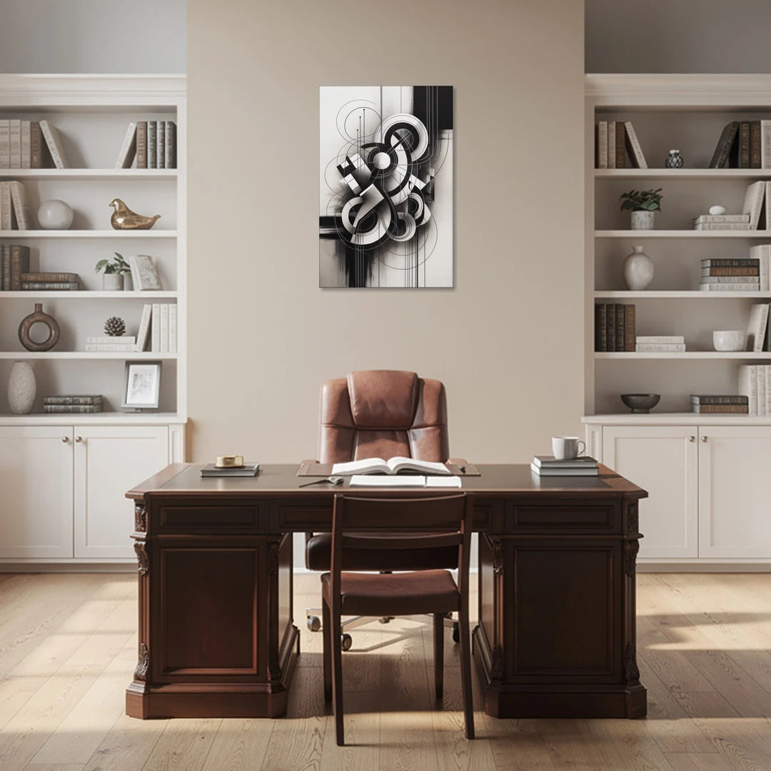 Timeless Geometric Fluidity Black and White Abstract - Canvas Wall Art - Office - 24x36