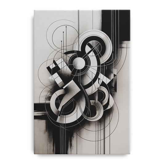 Timeless Geometric Fluidity Black and White Abstract - Canvas Wall Art
