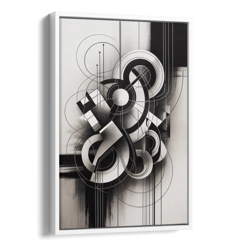 Timeless Geometric Fluidity Black and White Abstract Side - White Canvas Wall Art