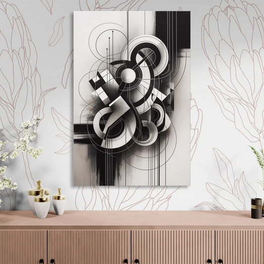 Timeless Geometric Fluidity Black and White Abstract Living Room - Canvas Wall Art