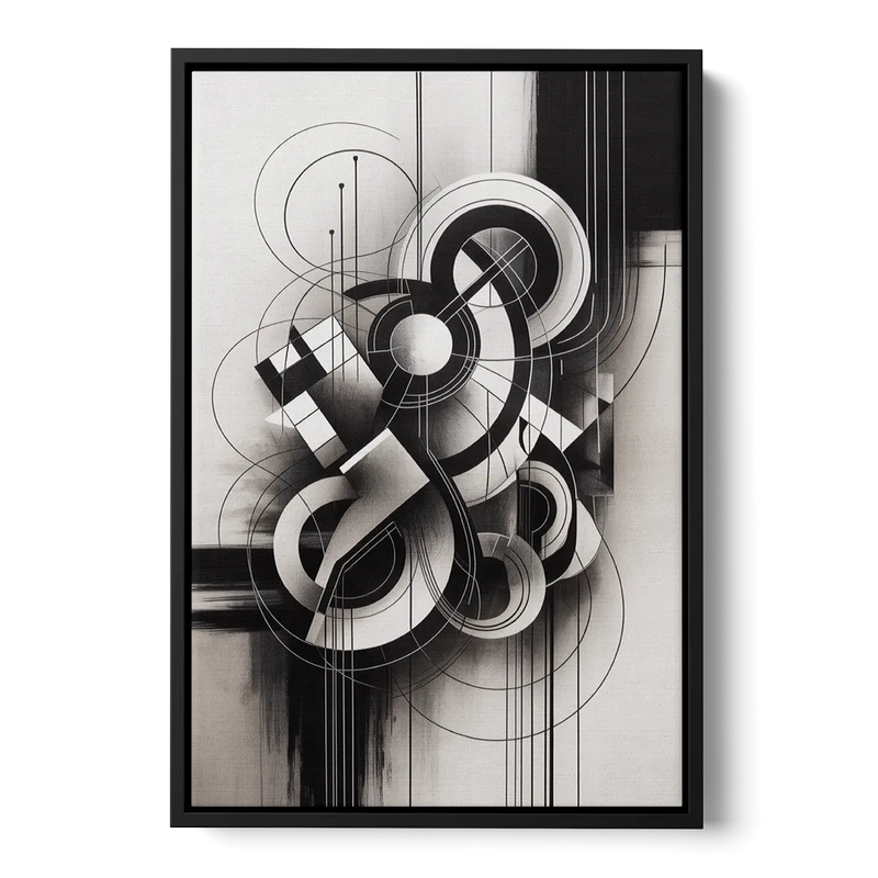 Timeless Geometric Fluidity Black and White Abstract Front - Black Canvas Wall Art