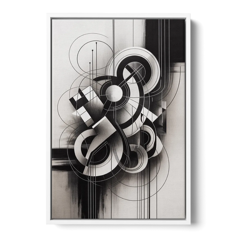 Timeless Geometric Fluidity Black and White Abstract Front - White Canvas Wall Art