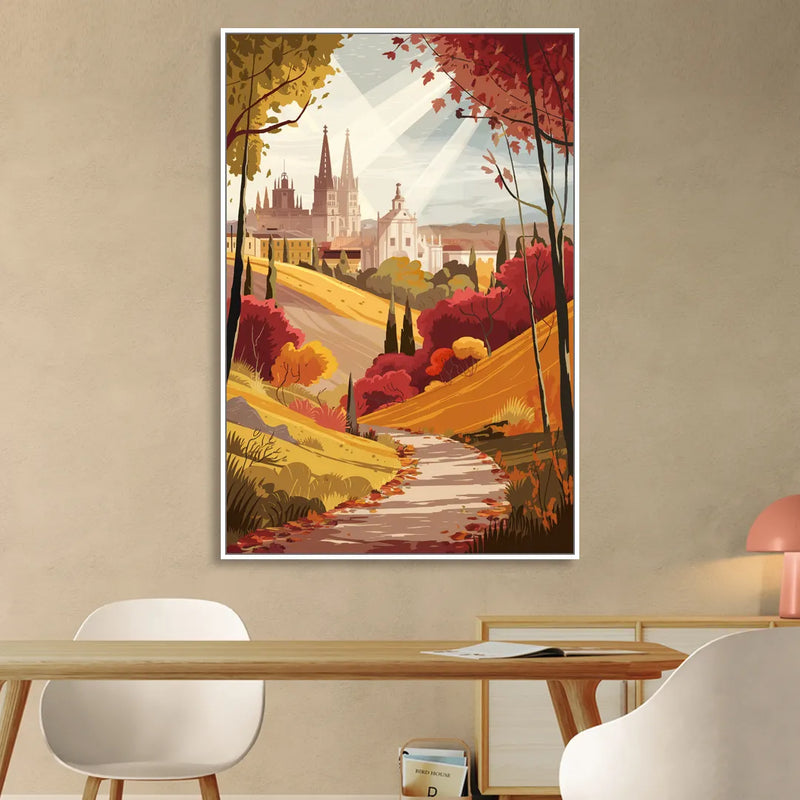 Toledo Autumn Landscape Sitting Room - White Canvas Wall Art
