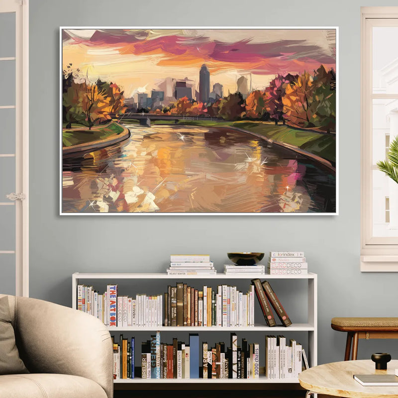 Toledo Maumee River Sunset Sitting Room - White Canvas Wall Art
