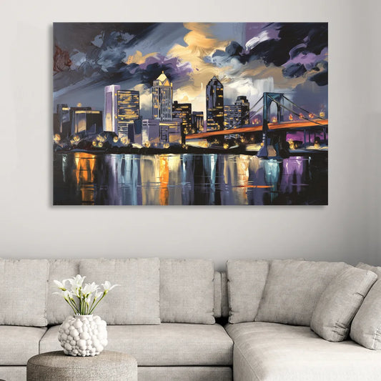 Toledo Nighttime Skyline Living Room - Canvas Wall Art