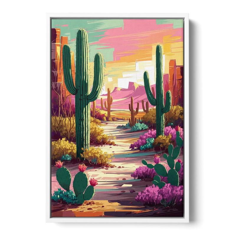 Tombstone Cactus Landscape Front - White Canvas Wall Art