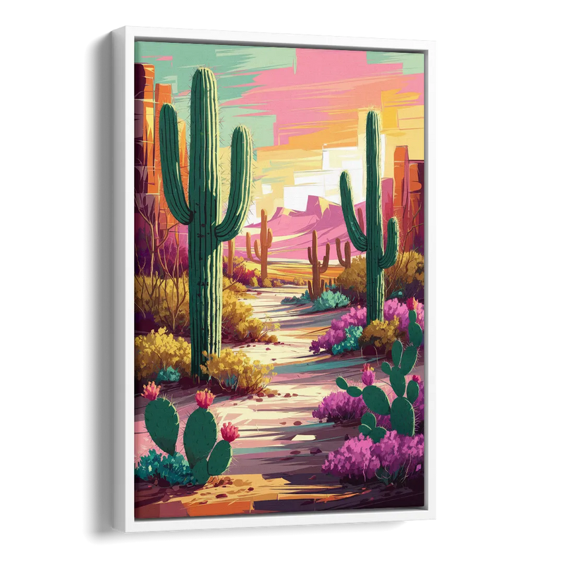 Tombstone Cactus Landscape Side - White Canvas Wall Art