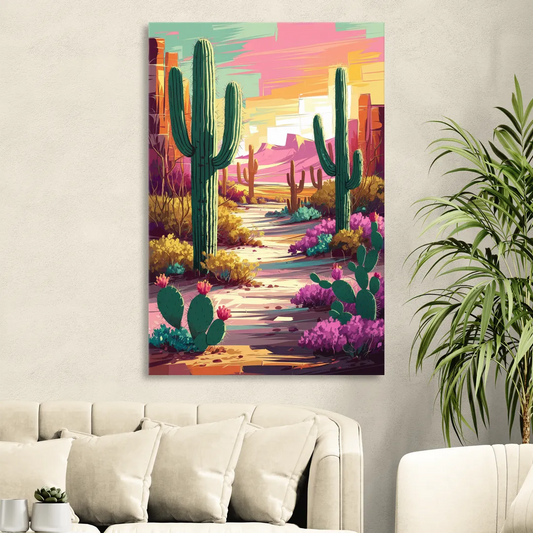 Tombstone Cactus Landscape Living Room - Canvas Wall Art