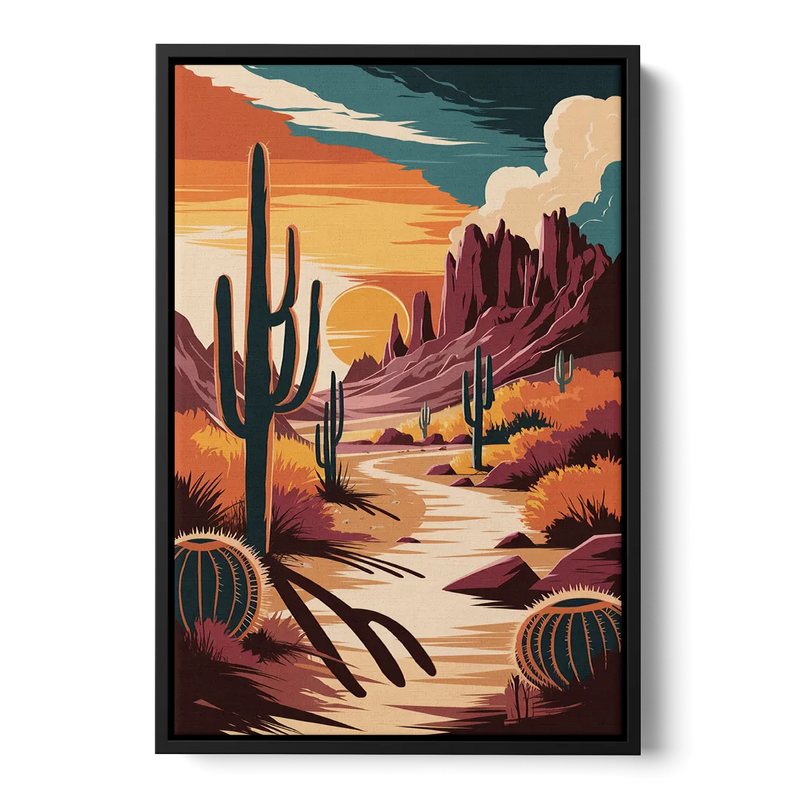 Tombstone Desert Sunset Front - Black Canvas Wall Art