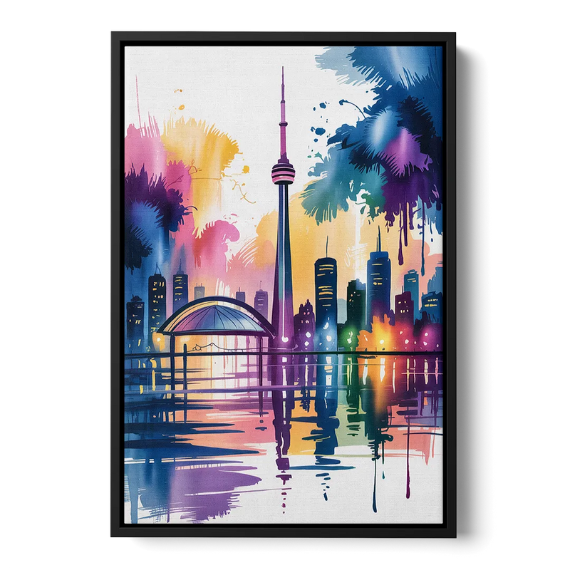 Toronto City Lights Front - Black Canvas Wall Art