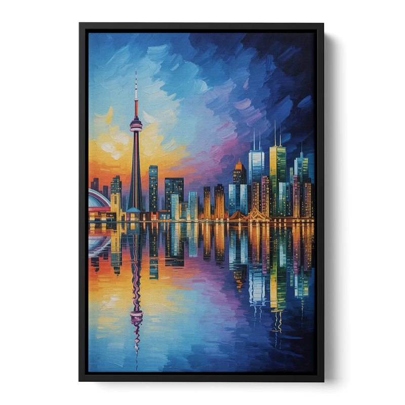 Toronto Downtown Nightscape Front - Black Canvas Wall Art
