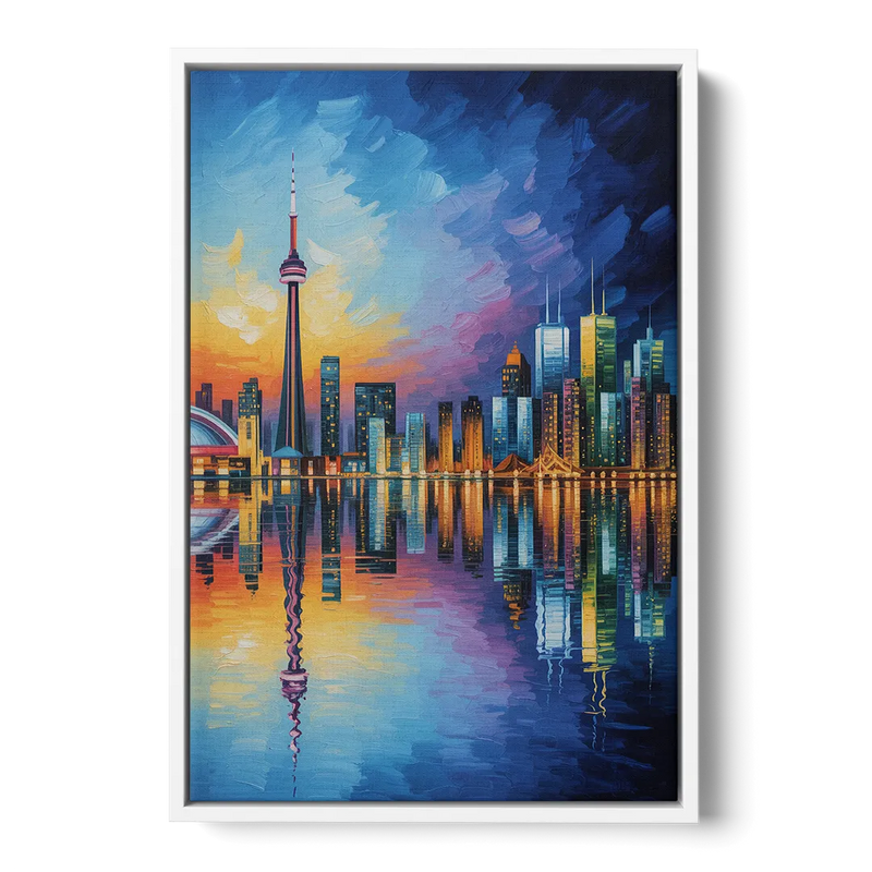 Toronto Downtown Nightscape Front - White Canvas Wall Art