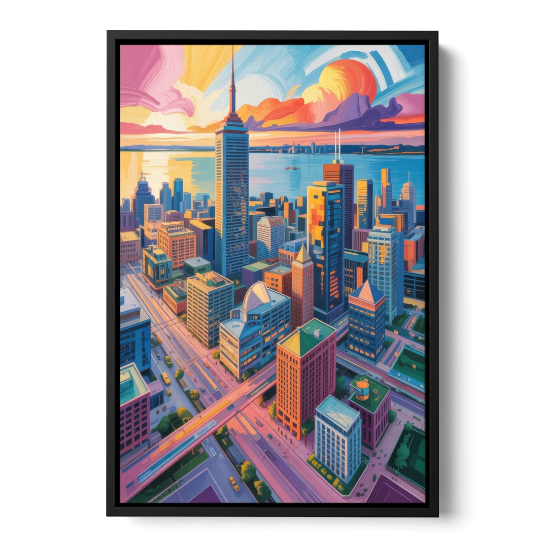 Toronto Financial District - Black Framed Canvas Wall Art - Front