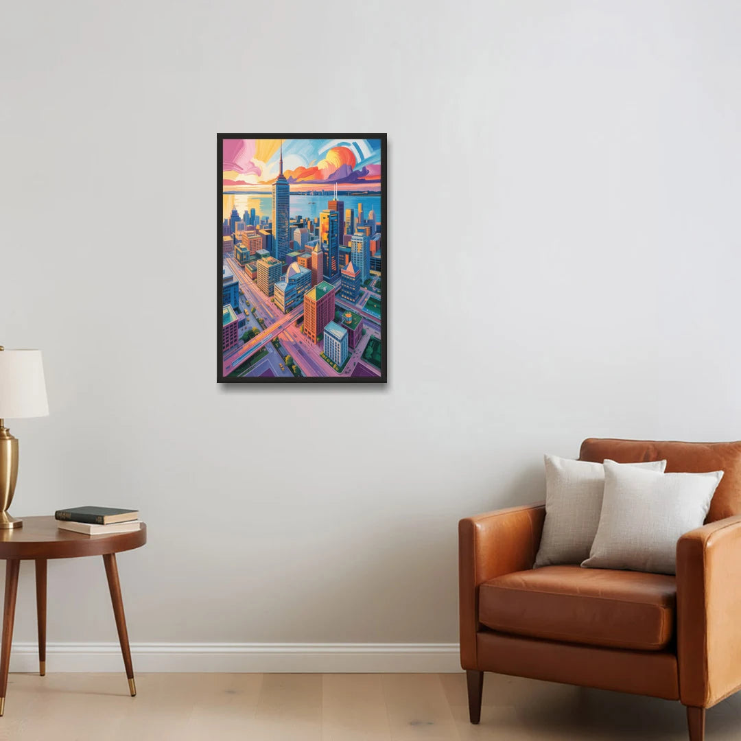 Toronto Financial District - Black Framed Canvas Wall Art - Sofa - 20x30