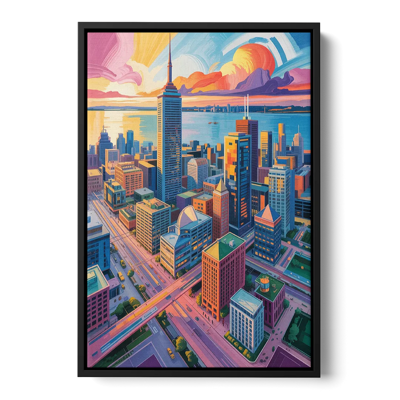Toronto Financial District Front - Black Canvas Wall Art