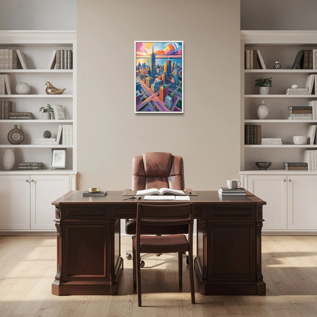 Toronto Financial District - White Framed Canvas Wall Art - Office - 20x30