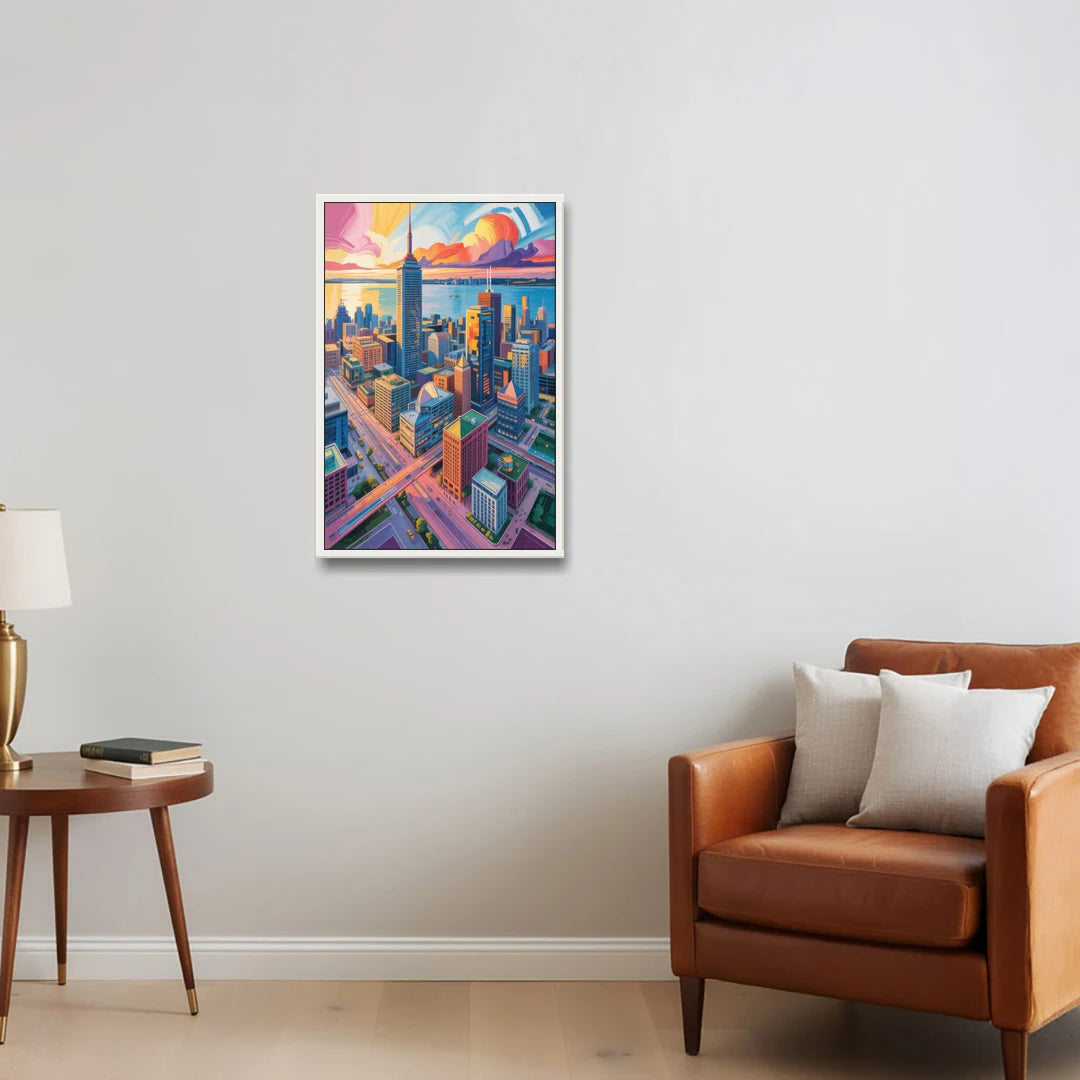 Toronto Financial District - White Framed Canvas Wall Art - Sofa - 20x30