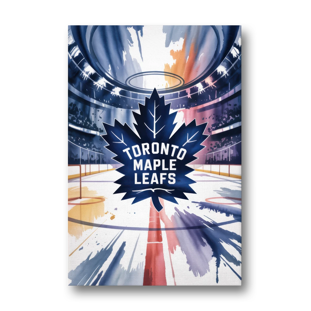 Toronto Maple Leafs Watercolor Emblem Art Print - Canvas Wall Art - Front