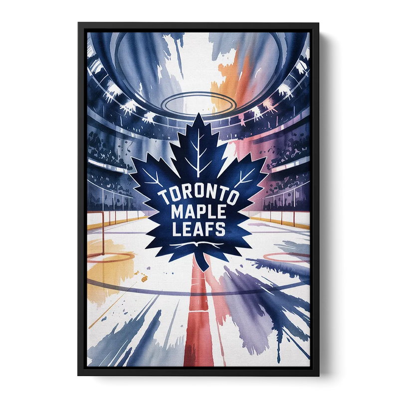 Toronto Maple Leafs Watercolor Emblem Art Print Front - Black Canvas Wall Art