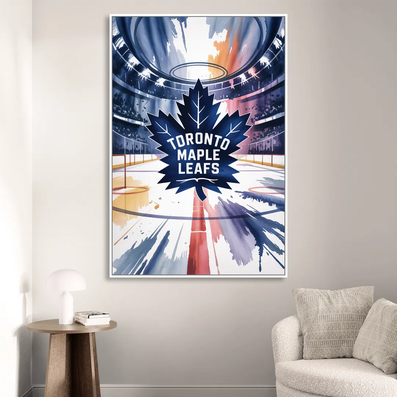Toronto Maple Leafs Watercolor Emblem Art Print Living Room - White Canvas Wall Art