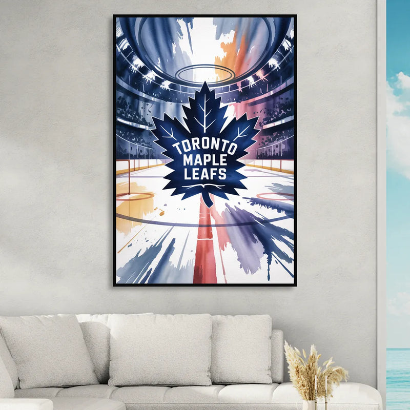 Toronto Maple Leafs Watercolor Emblem Art Print Sitting Room - Black Canvas Wall Art