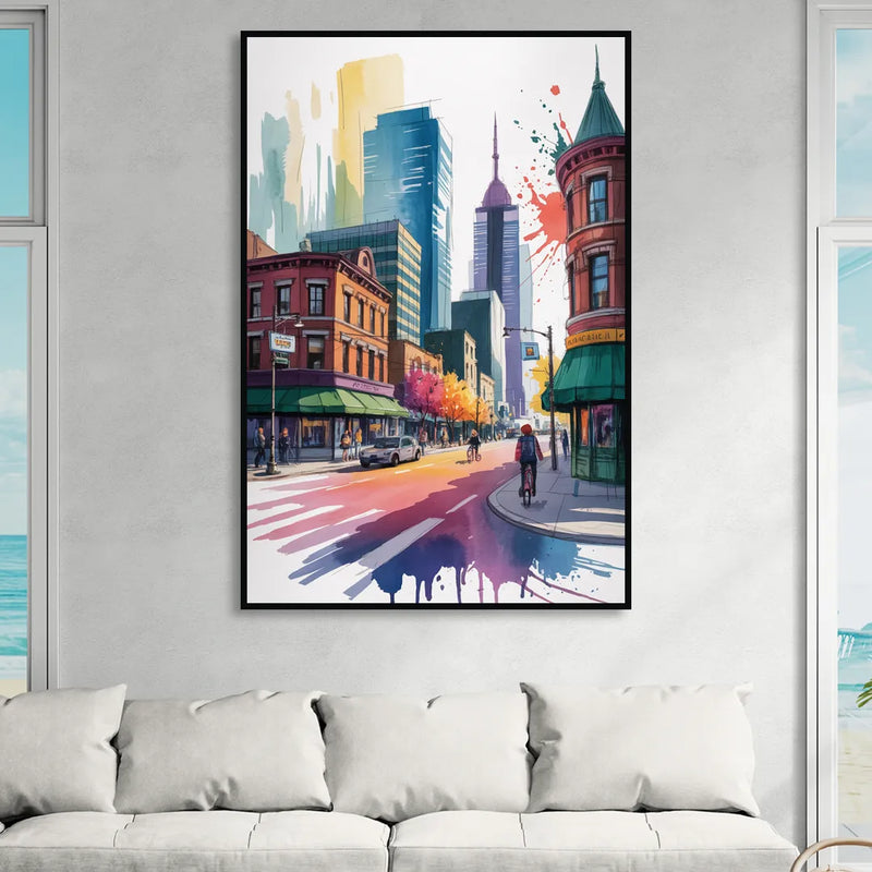 Toronto Queen Street West Sitting Room - Black Canvas Wall Art