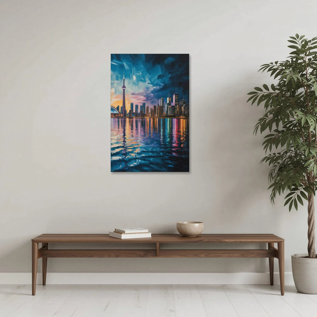 Toronto Skyline at Night Watercolor - Canvas Wall Art - Coffee Table - 24x36