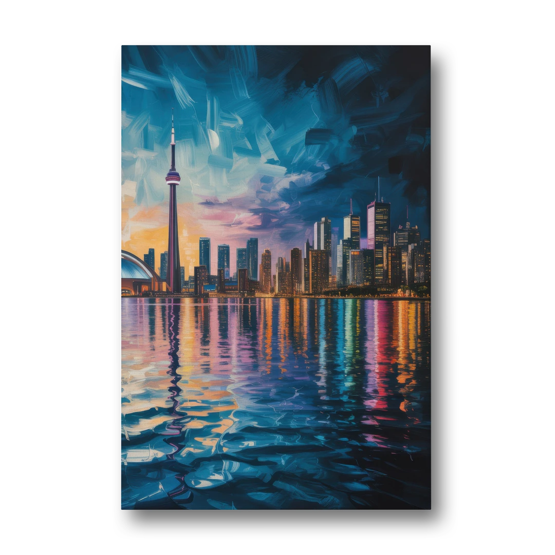 Toronto Skyline at Night Watercolor - Canvas Wall Art - Front
