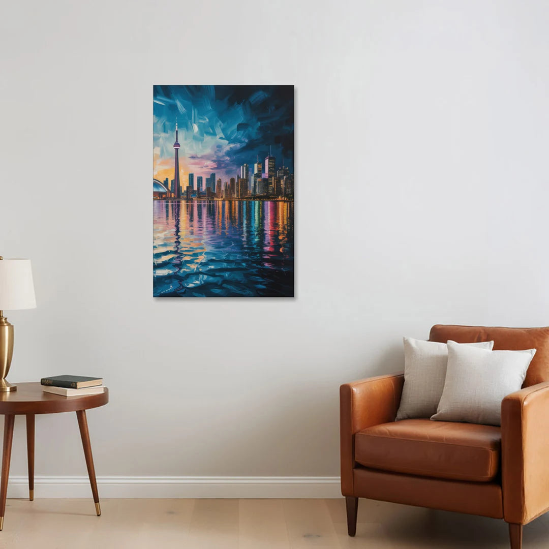 Toronto Skyline at Night Watercolor - Canvas Wall Art - Sofa - 24x36
