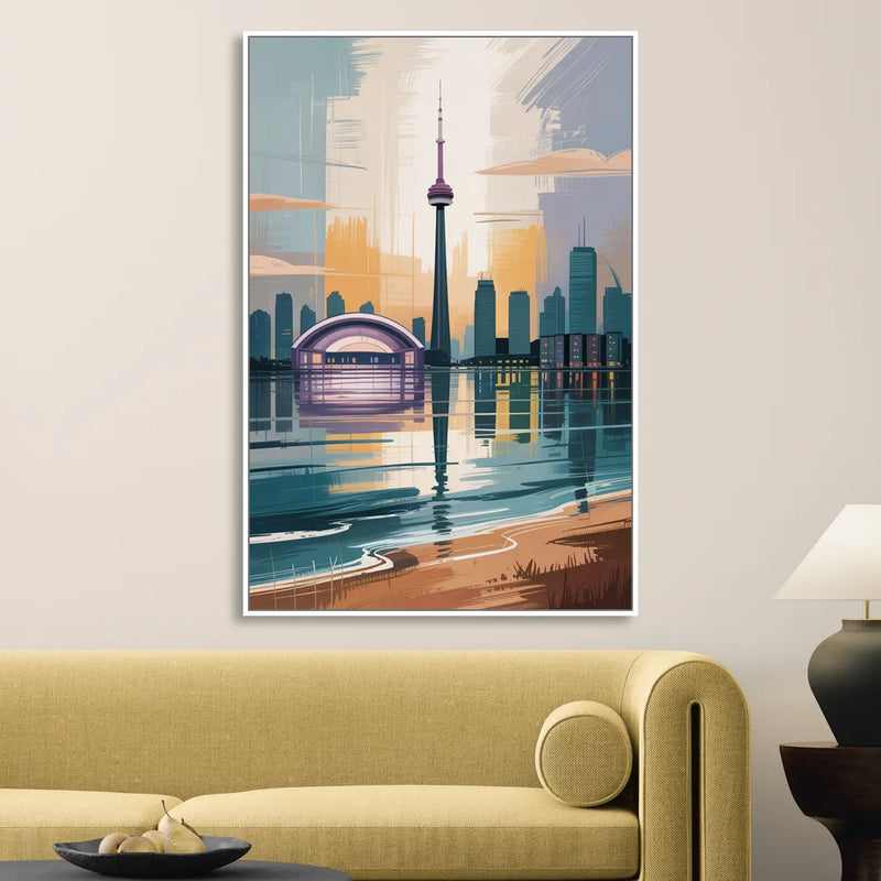 Toronto Waterfront Sitting Room - White Canvas Wall Art