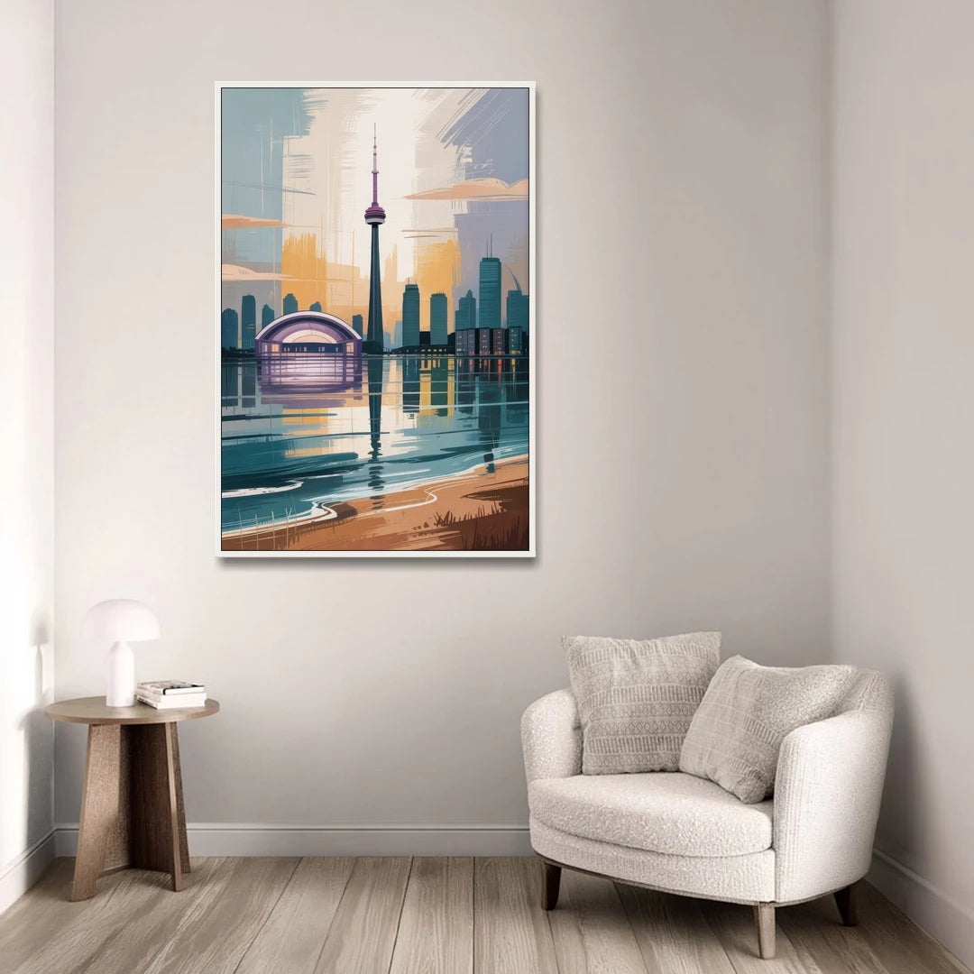 Toronto Waterfront - White Framed Canvas Wall Art - Sofa - 32x48