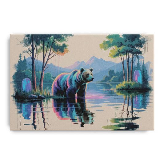 Tranquil Bear by the Lake - Canvas Wall Art