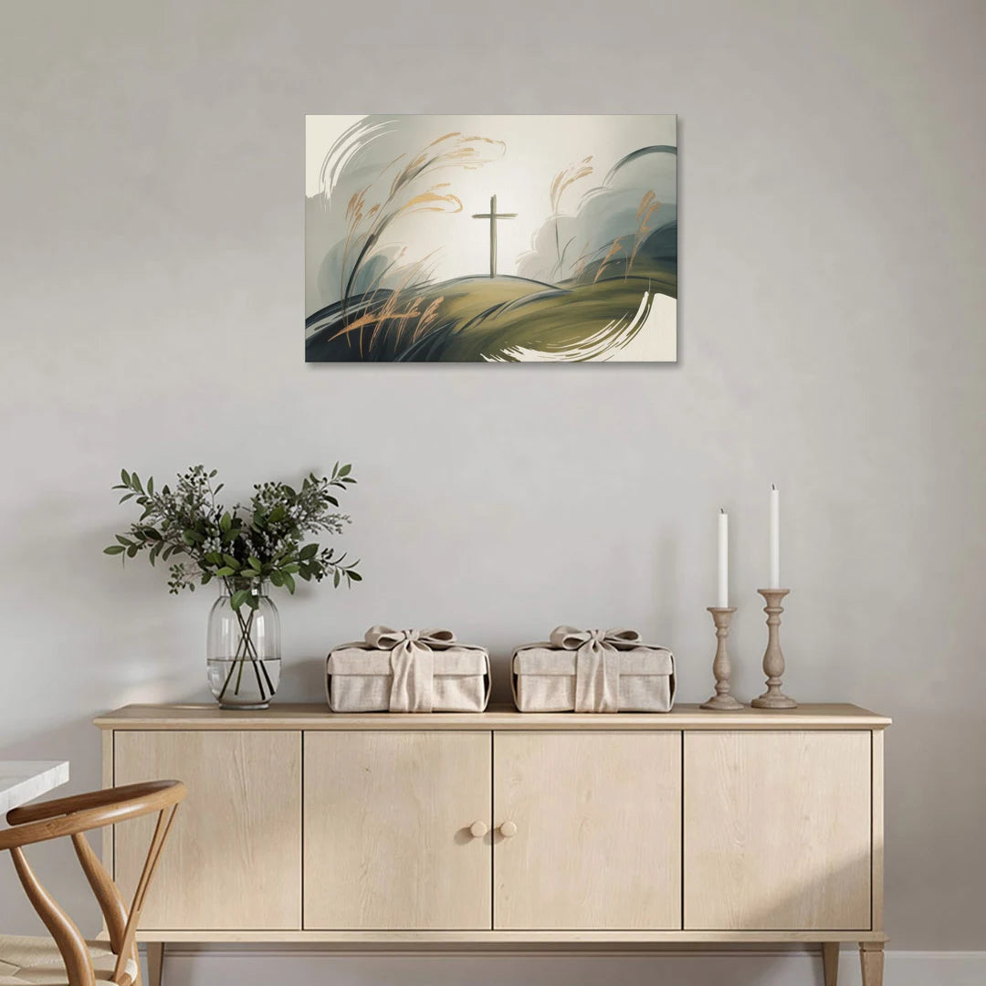 Tranquil Cross Minimalist Christian - Canvas Wall Art - Coffee Table - 36x24