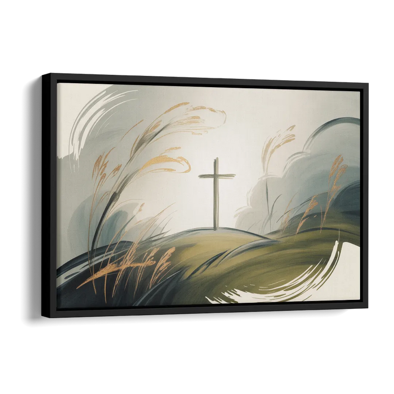 Tranquil Cross Minimalist Christian Side - Black Canvas Wall Art