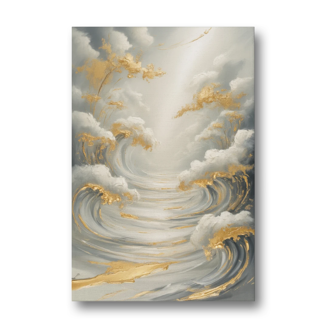 Tranquil Elegance in White and Gold - Canvas Wall Art - Front