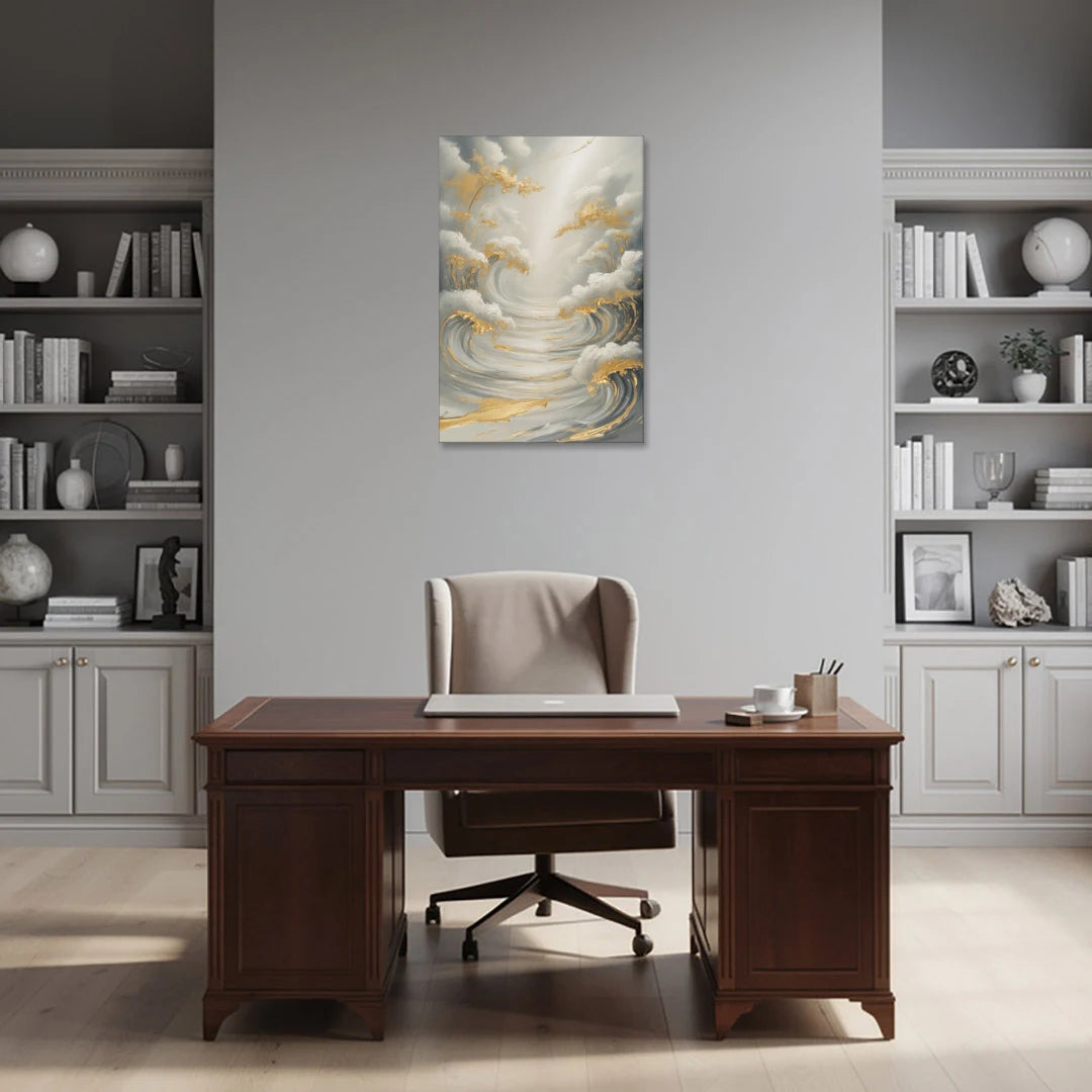 Tranquil Elegance in White and Gold - Canvas Wall Art - Office - 24x36